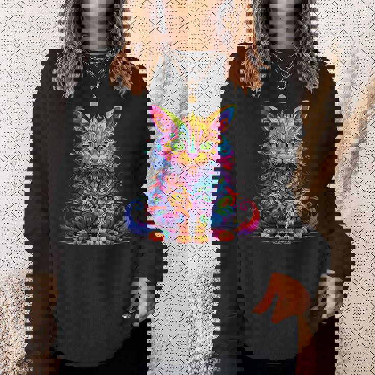 サイケデリック マンガ 猫 カラフル ファンタジー 曼荼羅スタイル スウェットシャツ 彼女への贈り物