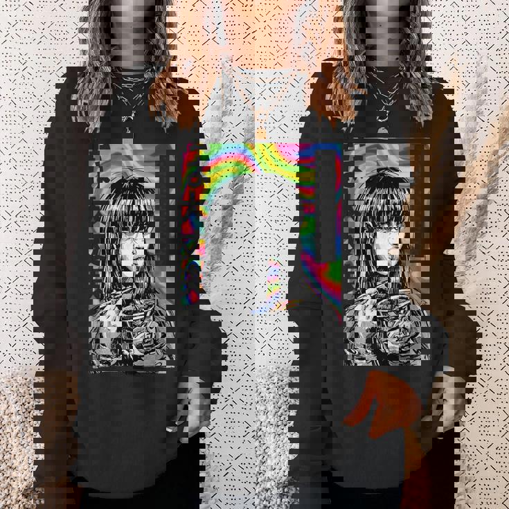 サイケデリック・ラーメン・アニメ・ガール マンガ・インスタント・ヌードル・ガール スウェットシャツ 彼女への贈り物