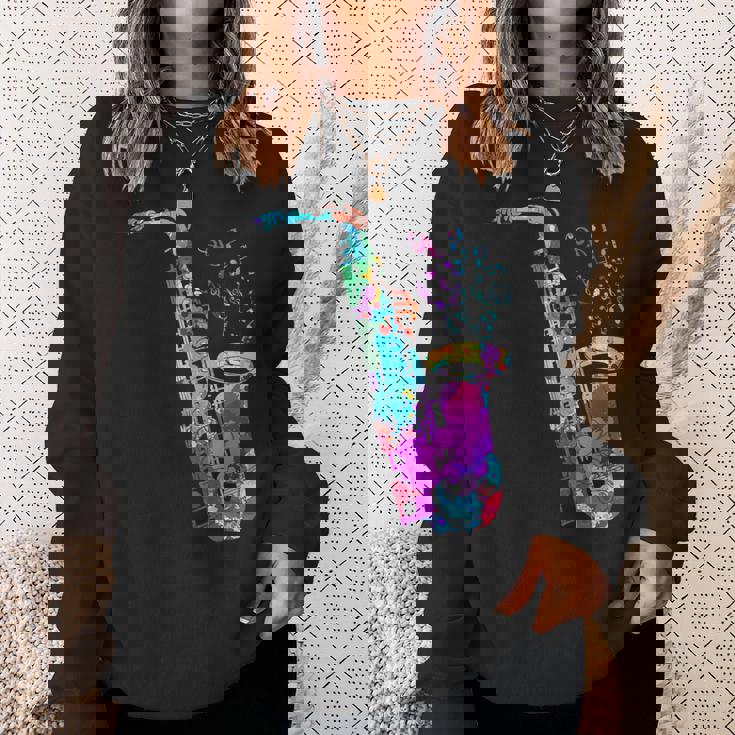 サクソフォン プレーヤー ジャズ 音符 サクソフォン カラフル サックス スウェットシャツ 彼女への贈り物