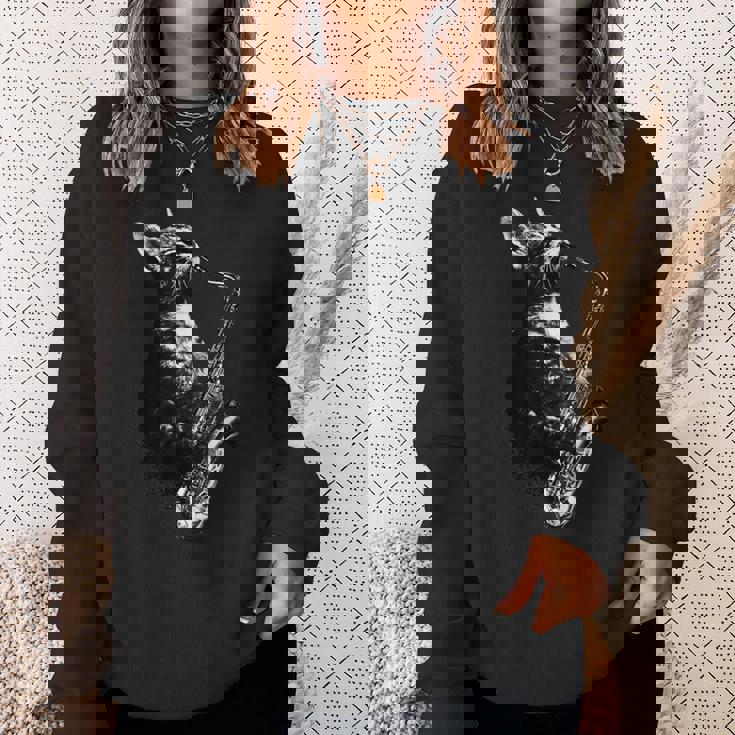 サックスを奏でる猫 面白い猫 ジャズ サックス 音楽 サックス スウェットシャツ 彼女への贈り物