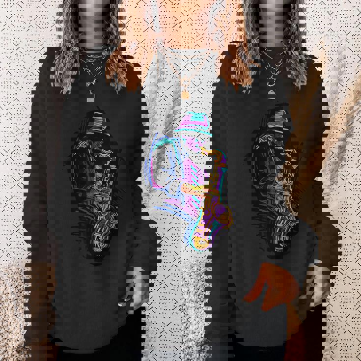 サックス奏者 ジャズ好きのためのカラフルなラインアート スウェットシャツ 彼女への贈り物