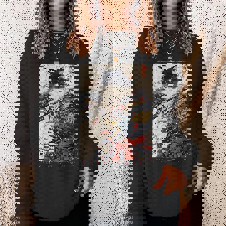 サムライ 猫戦士 浮世 墨絵 猫 サムライ スウェットシャツ 彼女への贈り物