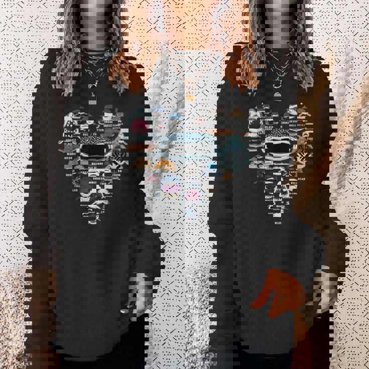 サメの識別の種類 サメの顔 シャークハート スウェットシャツ 彼女への贈り物