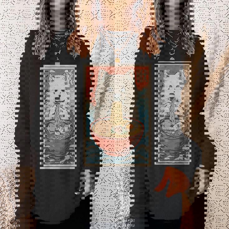 サモエド 食べる ラーメン カワイイ アニメ 犬好き スウェットシャツ 彼女への贈り物