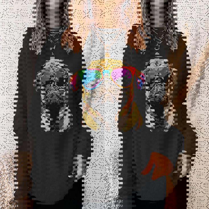 サングラスとパグベージュ犬愛カーリンかわいいパグ スウェットシャツ 彼女への贈り物