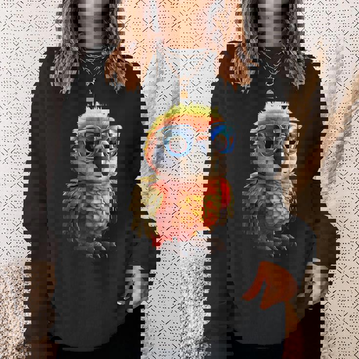 サングラスをかけたインコ コンゴウインコ オカメインコ かわいいインコ スウェットシャツ 彼女への贈り物