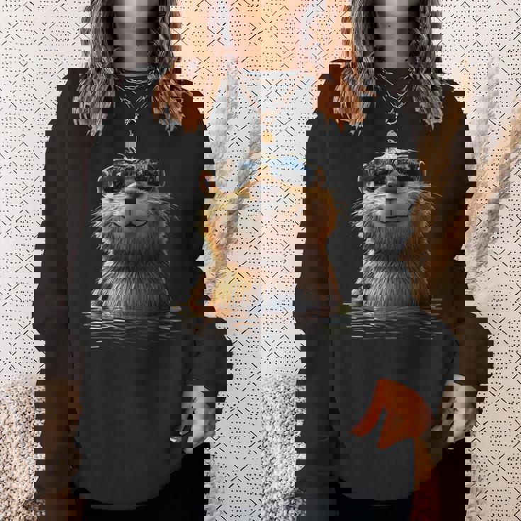 サングラスをかけたビーバー げっ歯類が大好き かわいいビーバー スウェットシャツ 彼女への贈り物