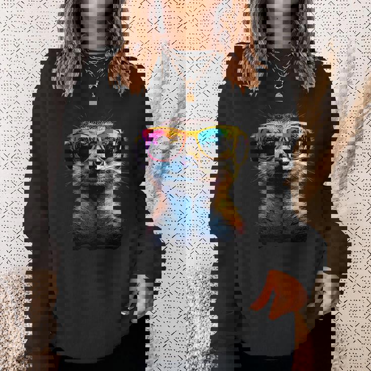 サングラスをかけたミーアキャット カラフルかわいいミーアキャット スウェットシャツ 彼女への贈り物