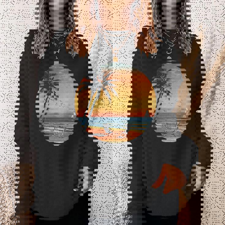 サンセット ビーチ ヤシの木 夏 バイブ レトロ トロピカル 夏 ビーチ スウェットシャツ 彼女への贈り物