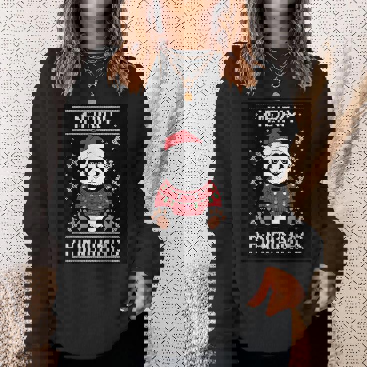 サンタ帽子付きパンダ 醜いクリスマス X-Mas スウェットシャツ 彼女への贈り物