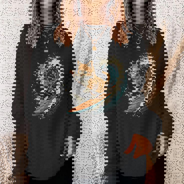 サーファー猫 サーフィン スウェットシャツ 彼女への贈り物