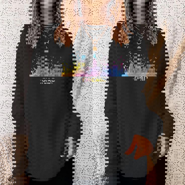 シカゴのスカイライン カラフル 街並み シカゴ スウェットシャツ 彼女への贈り物