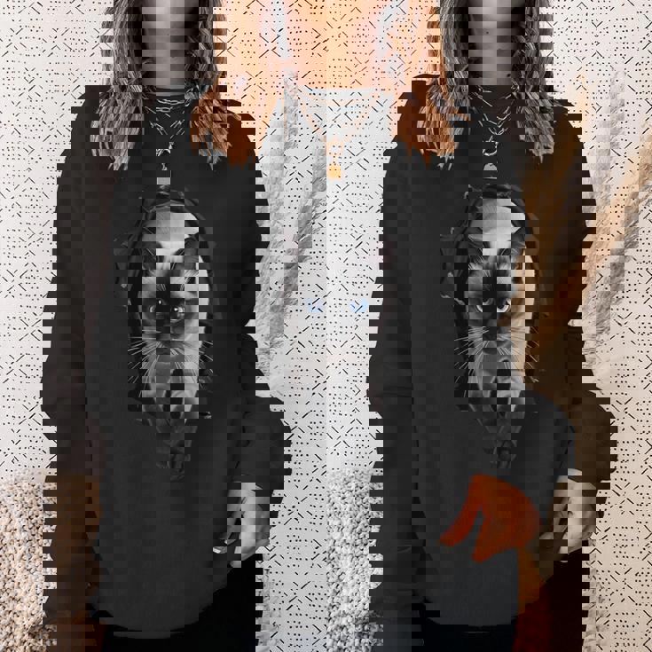 シャム猫が破れた布を突き破り、猫好きに最適です。 スウェットシャツ 彼女への贈り物