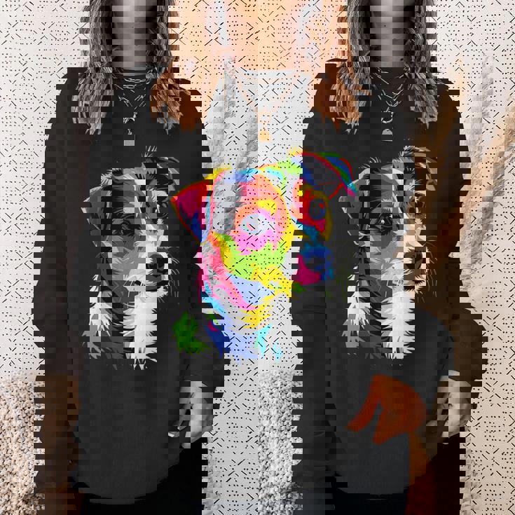 ジャック・ラッセル・テリア ブライトカラー ポップアート 愛犬家 スウェットシャツ 彼女への贈り物