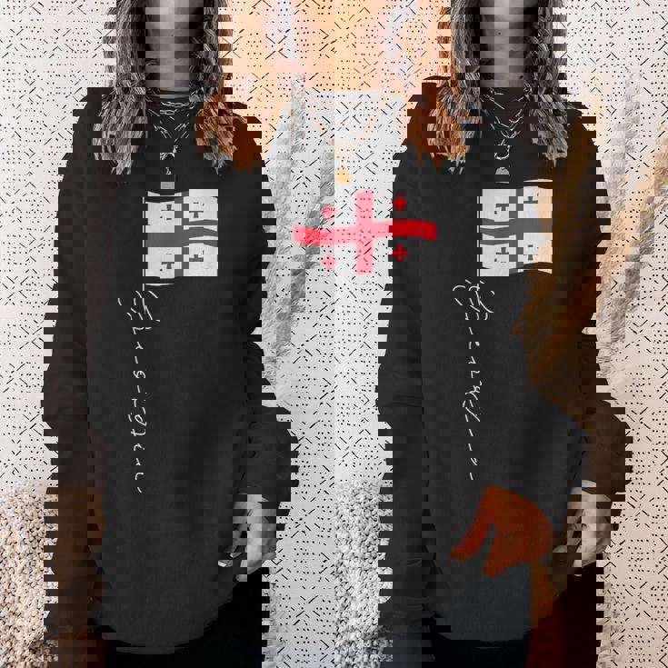 ジョージア シグネチャー フラッグ ポール エレガント 愛国的 ジョージア国旗 スウェットシャツ 彼女への贈り物