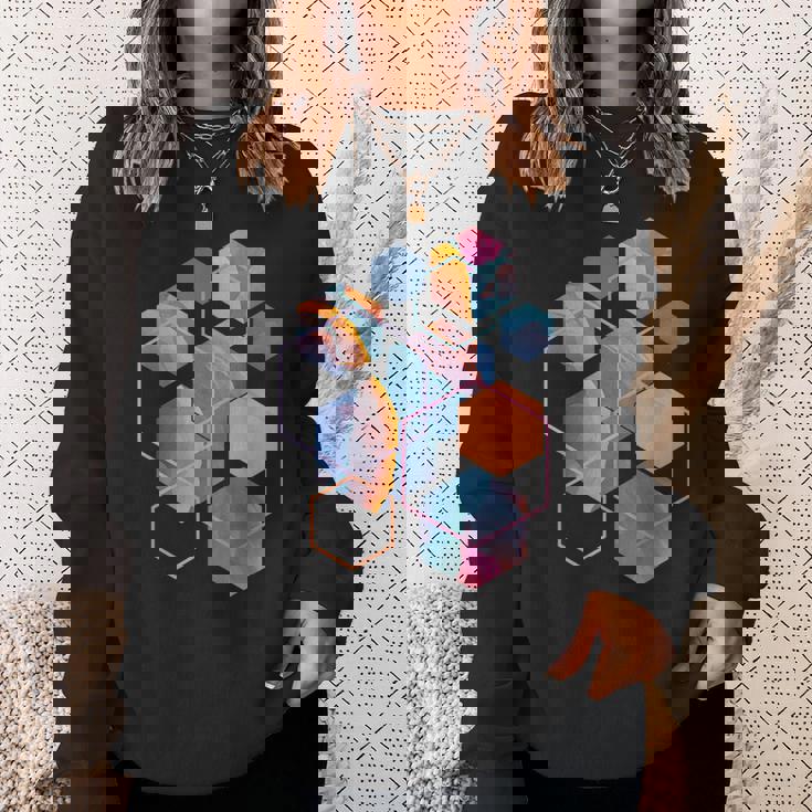 スタイリッシュ ティール オレンジ 六角形 モダン シェイプ マニア スウェットシャツ 彼女への贈り物