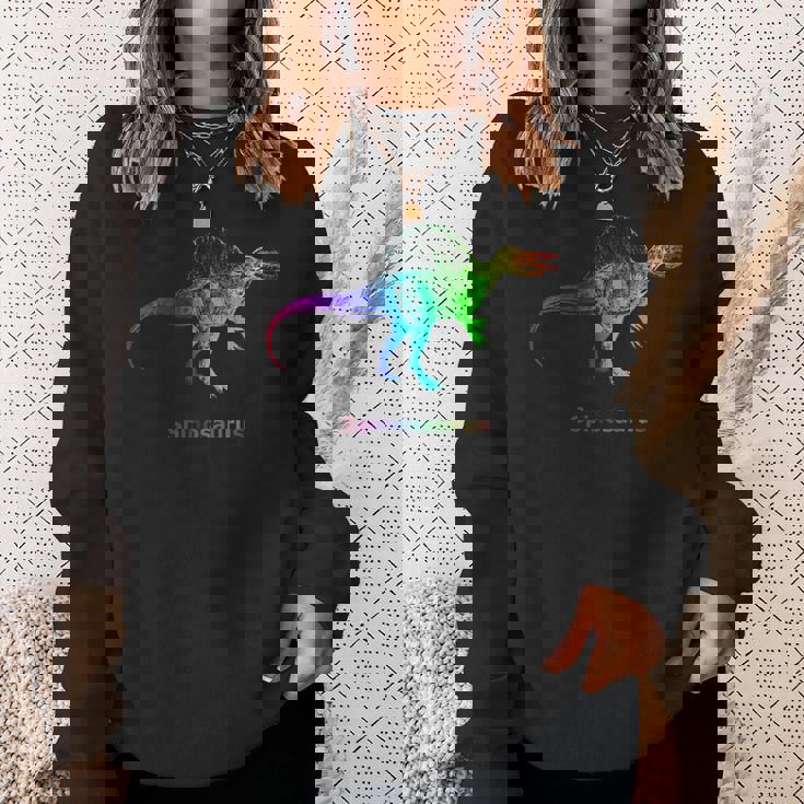 スピノサウルス 恐竜 レインボー スケルトン スウェットシャツ 彼女への贈り物