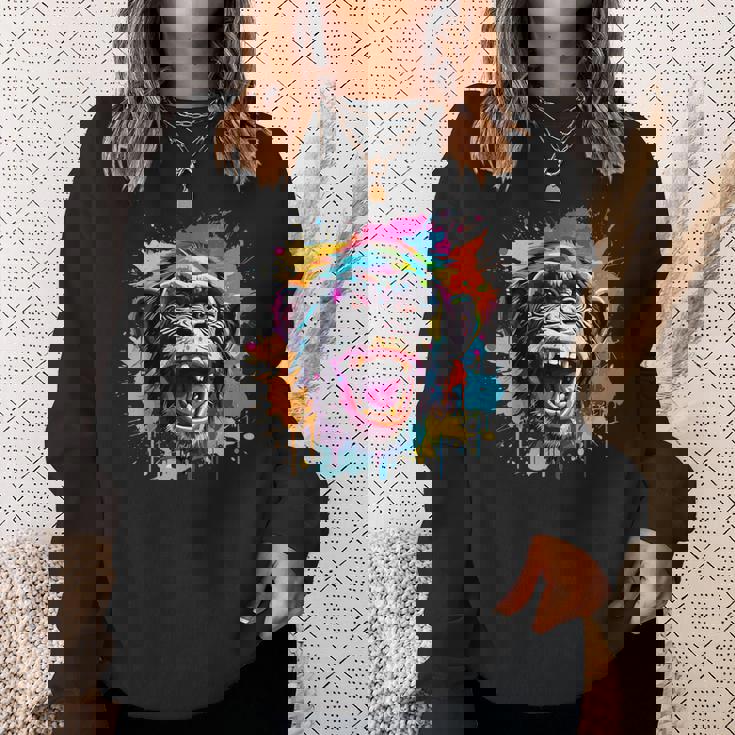 スプラッシュアート チンパンジー 野生動物 動物 好き カラフル スウェットシャツ 彼女への贈り物