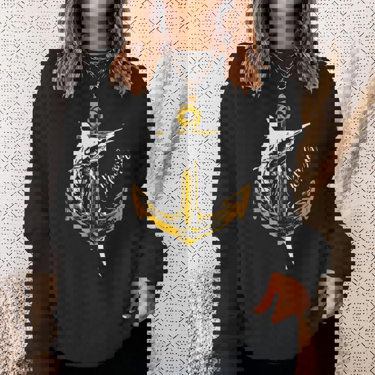 スポーツフィッシング カジキ メカジキ セイルフィッシュ アンカー付き スウェットシャツ 彼女への贈り物