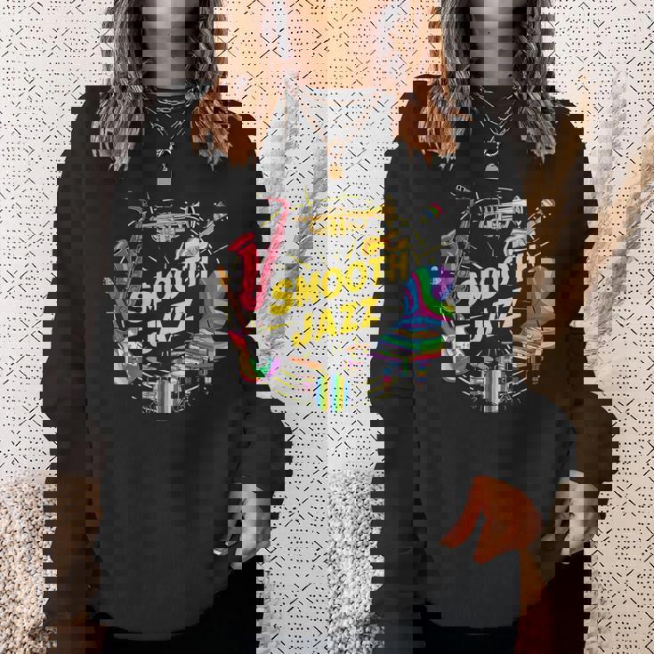 スムースジャズ カラフル 楽器 アート スウェットシャツ 彼女への贈り物