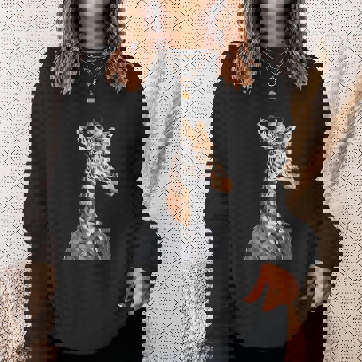 スーツ姿の面白いキリン スウェットシャツ 彼女への贈り物