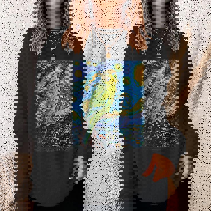 セキセイインコ オウム 鳥 星月夜 絵画 スウェットシャツ 彼女への贈り物