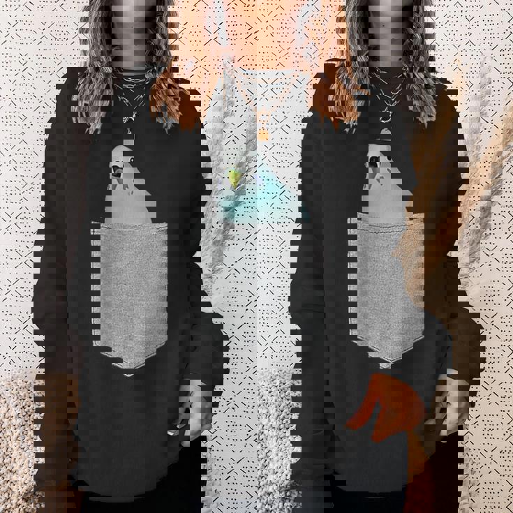 セキセイインコ ポケットから覗く 可愛いデザイン スウェットシャツ 彼女への贈り物