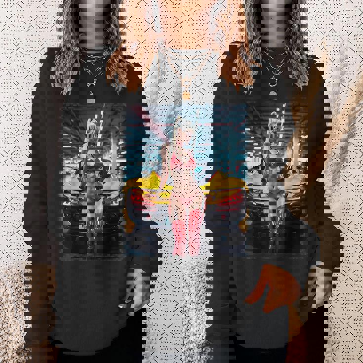 セクシーガールグラフィックtシャツ セクシーブロンドビキニモデル&車 スウェットシャツ 彼女への贈り物