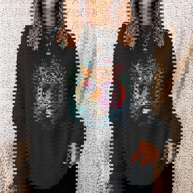 タイガーフェイス 動物好きモチーフ サングラス イラスト 虎 スウェットシャツ 彼女への贈り物