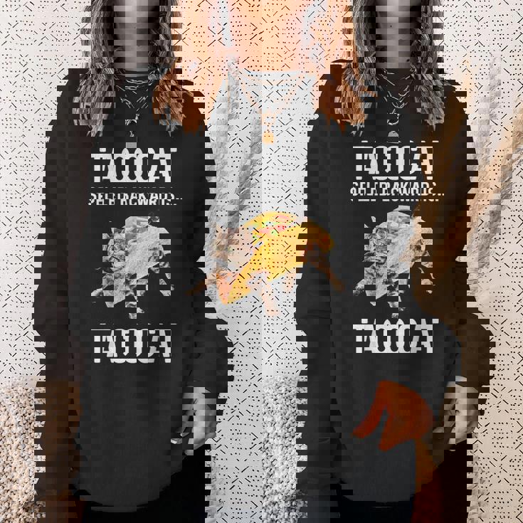 タコキャットは後ろ向きに綴られたタコキャット 愛猫とタコス スウェットシャツ 彼女への贈り物