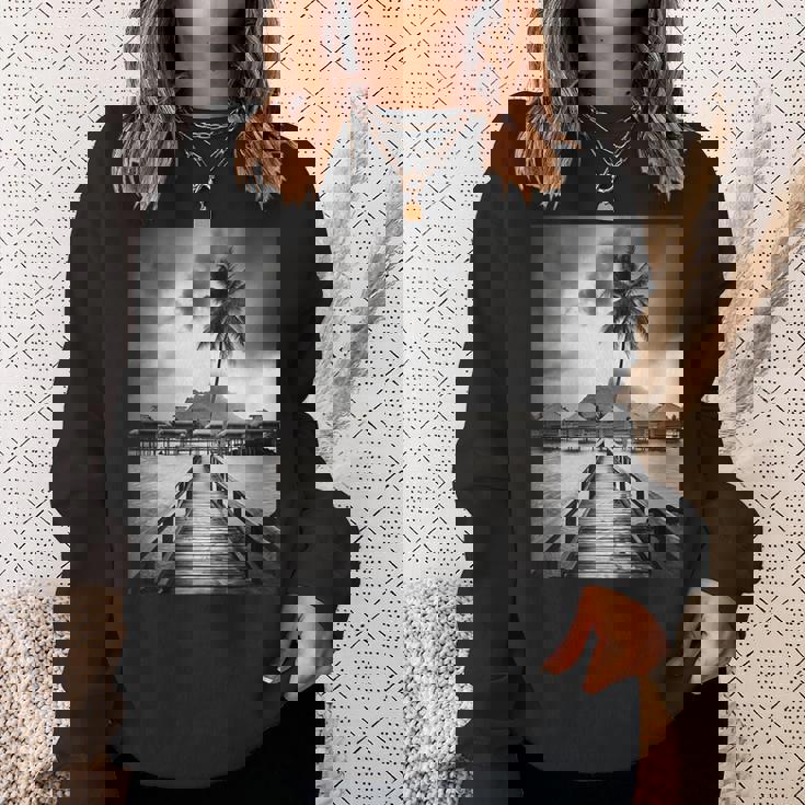 タヒチ州の熱帯小屋のモノクロ写真 スウェットシャツ 彼女への贈り物