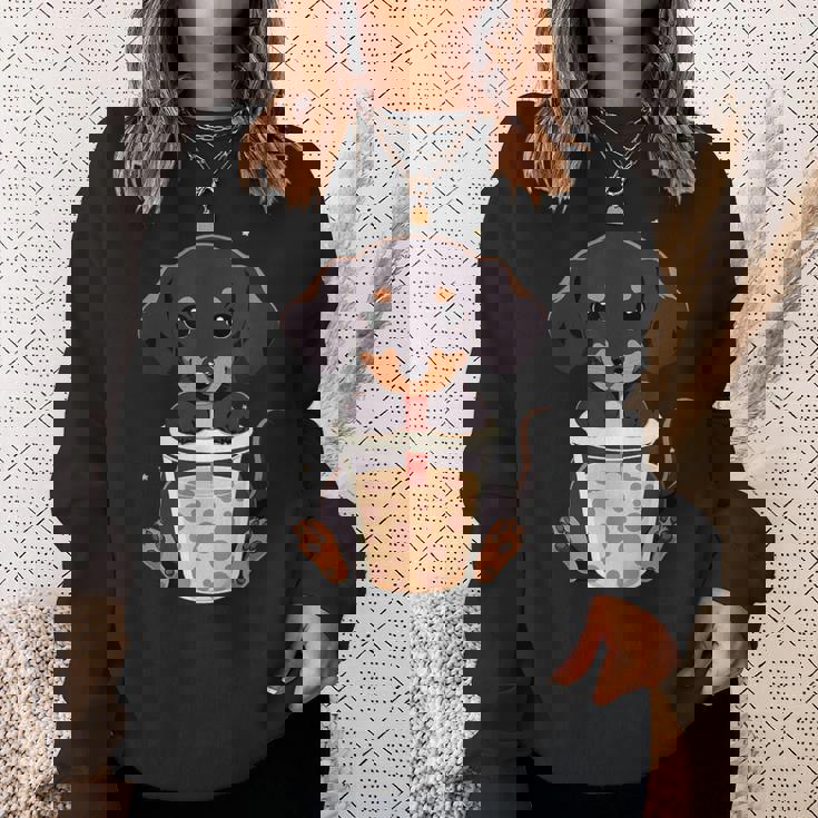 ダックスフンド ボバティー バブルティー アニメ カワイイ 犬 スウェットシャツ 彼女への贈り物