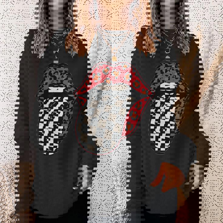 チェック 舌 赤 ヒョウ 唇 レース スウェットシャツ 彼女への贈り物