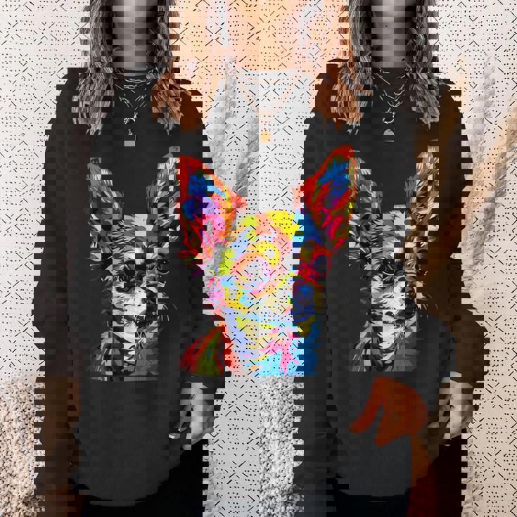 チワワ カラフル カラー ポップアート ラブ ちっちゃかわいいチワワ スウェットシャツ 彼女への贈り物