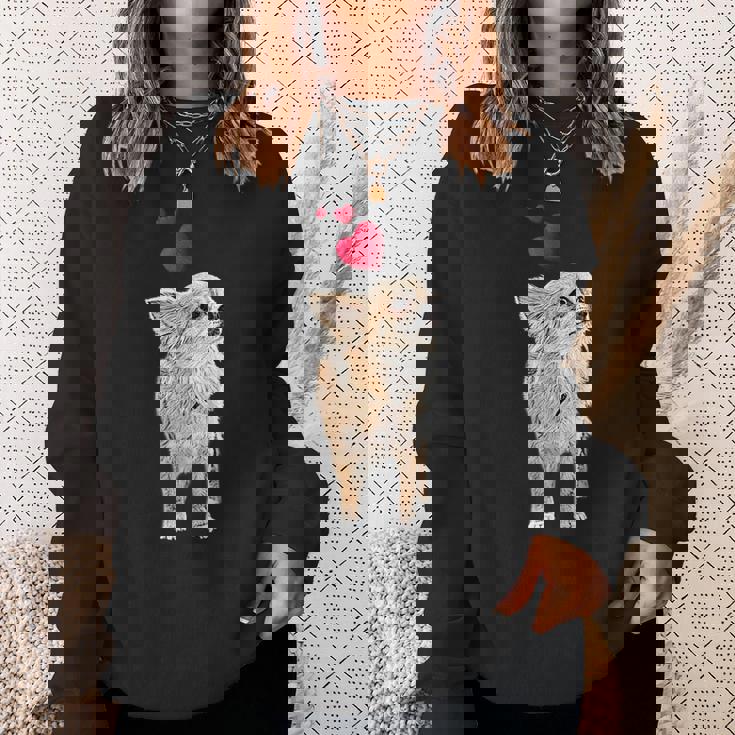 チワワ犬とハートのかわいい子犬のモチーフ スウェットシャツ 彼女への贈り物