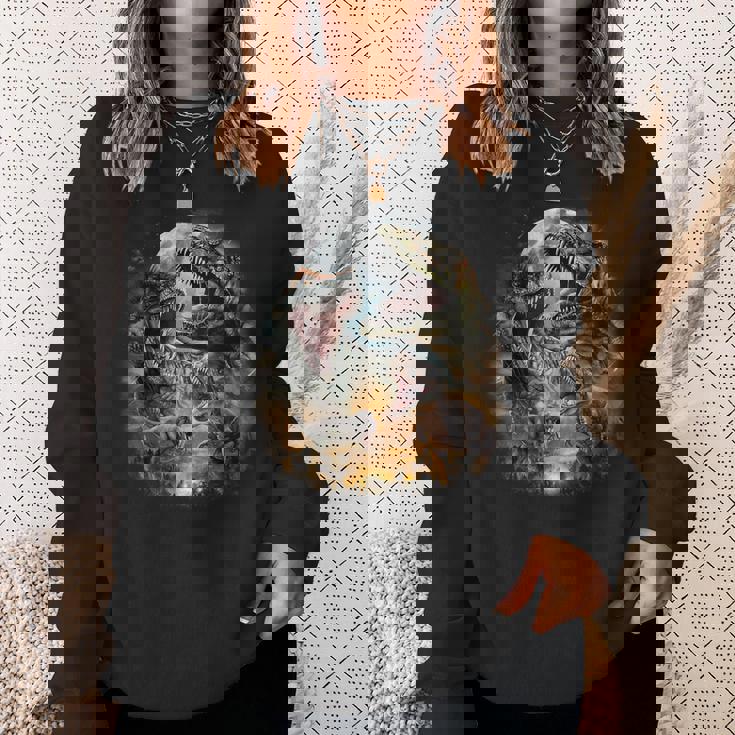 ティラノサウルス レックス 恐竜 先史時代の満月 スウェットシャツ 彼女への贈り物