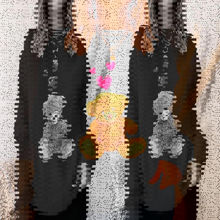 テディベアとハートのかわいいテディベアモチーフ スウェットシャツ 彼女への贈り物