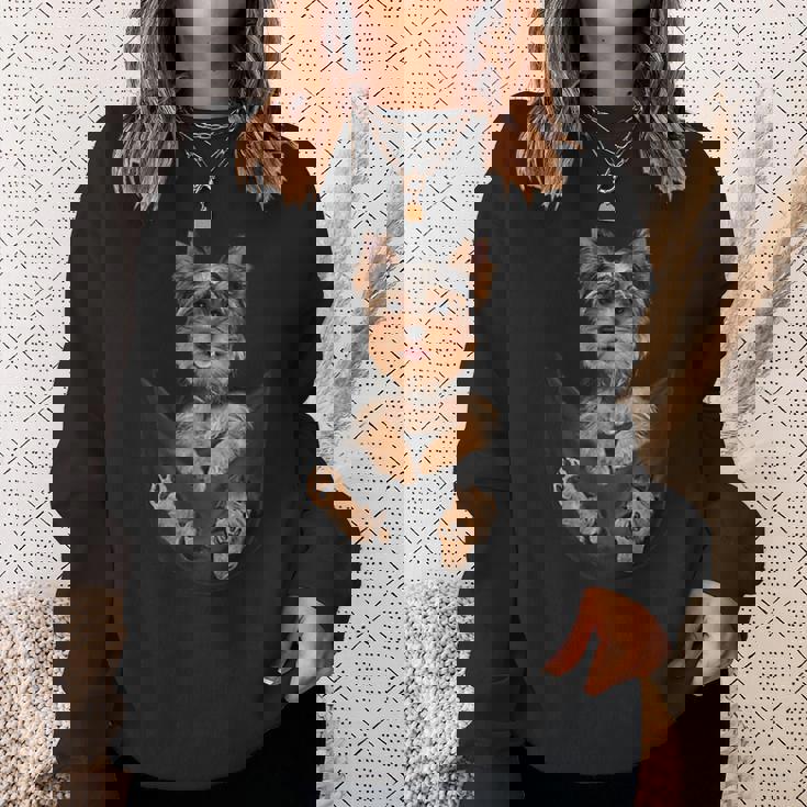 ドッグラバーズギフト ヨークシャーテリア ポケット入り 面白い犬の顔 スウェットシャツ 彼女への贈り物