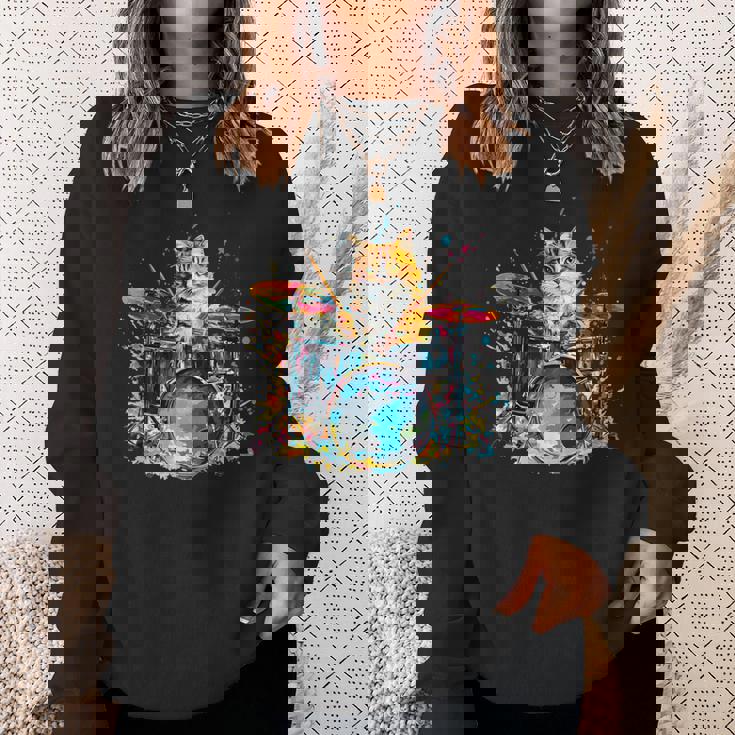 ドラマーの猫猫とドラム スウェットシャツ 彼女への贈り物