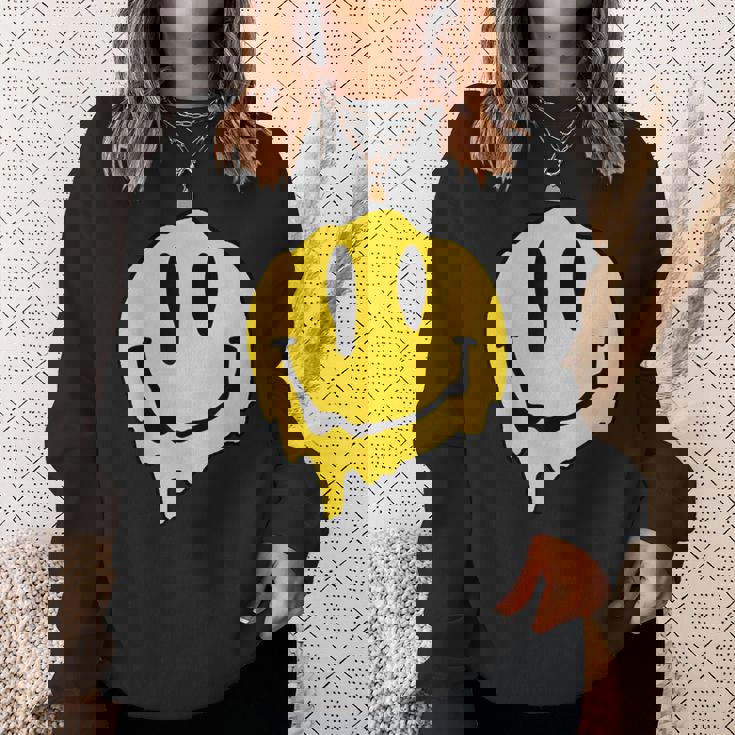 ドリッピースマイルイエロースマイルフェイスシャツ かわいい ハッピースマイルフェイス スウェットシャツ 彼女への贈り物