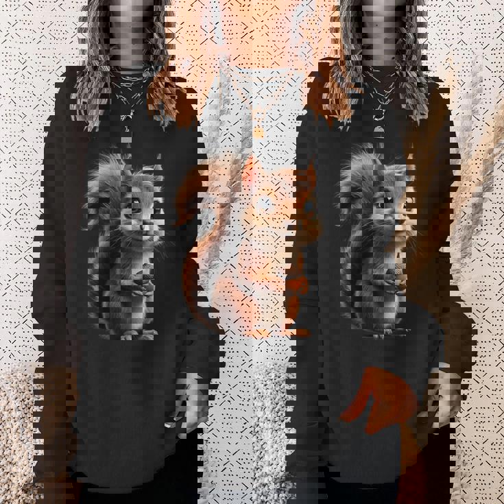 ドングリを持ったかわいいリスのデザイン スウェットシャツ 彼女への贈り物