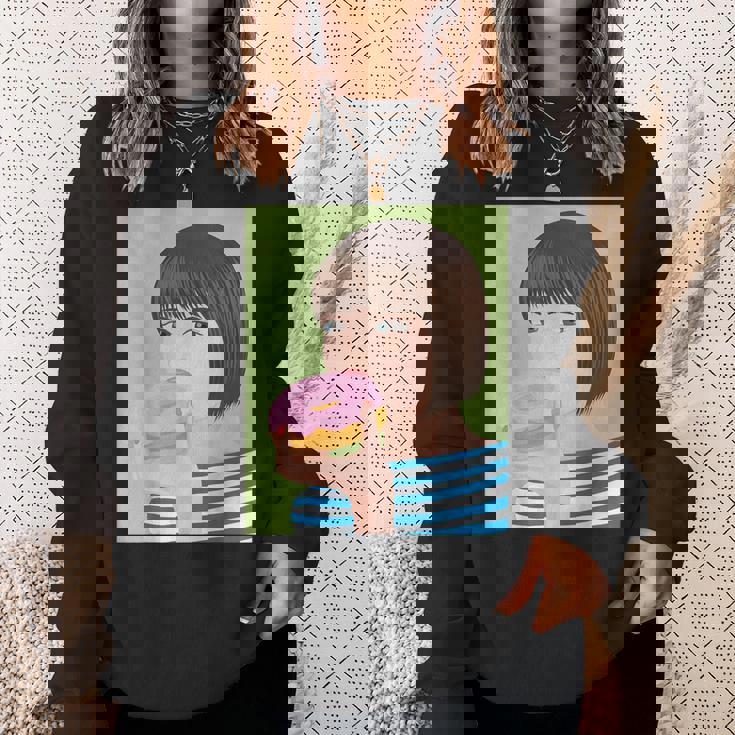 ドーナツショップ ポップアート ポートレート ロジックロックスター キュート ドーナツ ガールフレンド ドーナツ スウェットシャツ 彼女への贈り物