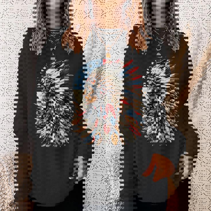 ネイティブアメリカン インディアン チーフ アメリカ国旗 先住民 スウェットシャツ 彼女への贈り物