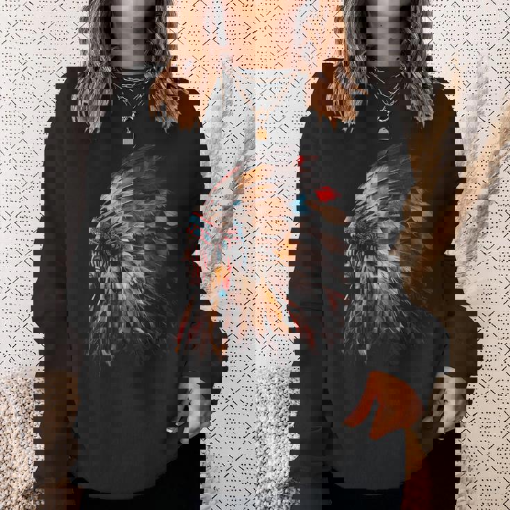 ネイティブアメリカン インディアン ヘッドドレス グラフィック メンズ レディース スウェットシャツ 彼女への贈り物