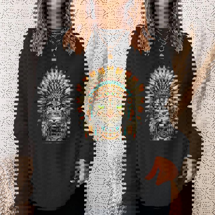 ネイティブインディアン 猫 子猫 ネイティブアメリカン インディアンフェザー スウェットシャツ 彼女への贈り物