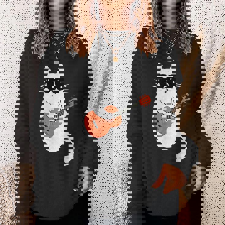 ネコとギター 猫とサングラス ネコ好き 猫飼い アコースティックギター エレキギター 音楽家 バンド ネコ 猫 スウェットシャツ 彼女への贈り物