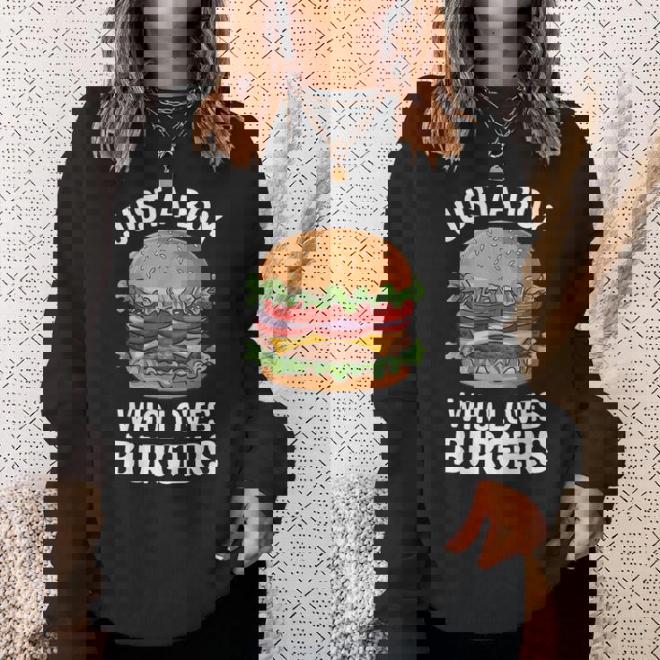 ハンバーガーが大好きな少年 おもしろハンバーガー好き スウェットシャツ 彼女への贈り物