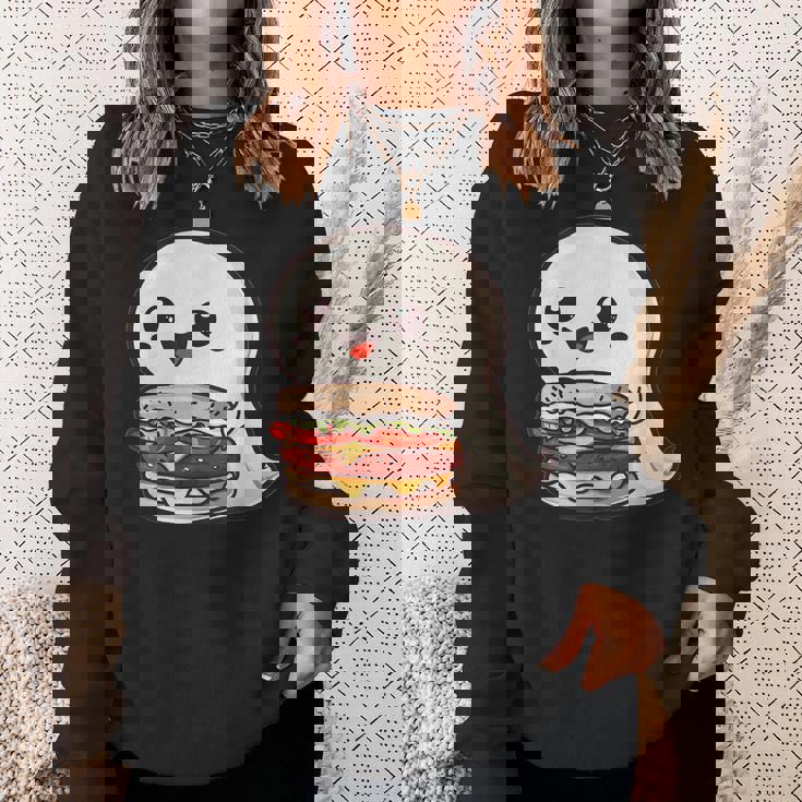 ハンバーガーとかわいいおばけ スウェットシャツ 彼女への贈り物