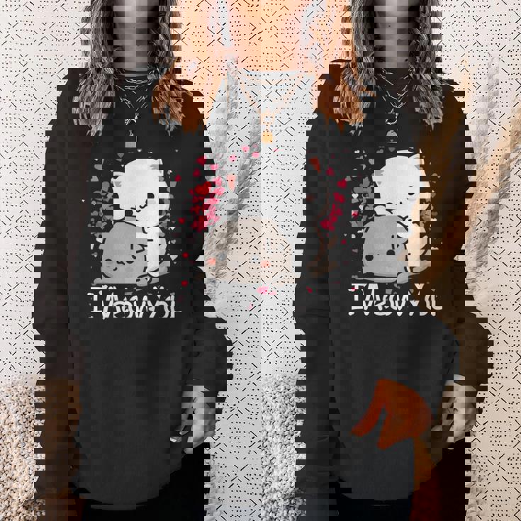 ハート バレンタイン ピーチゴマ 猫 カップル I Meow You スウェットシャツ 彼女への贈り物