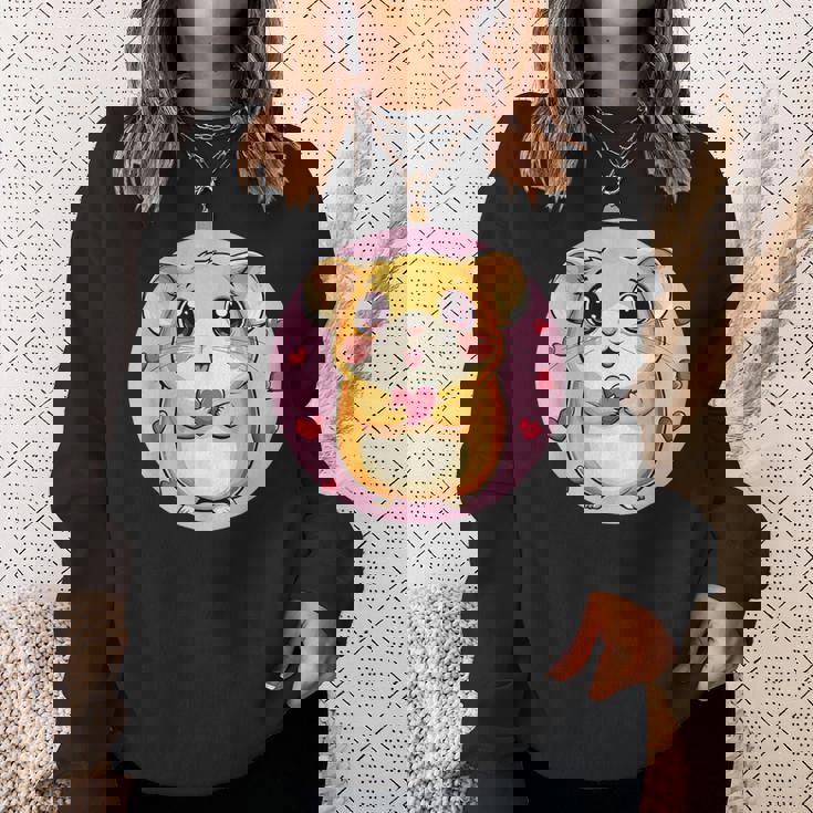 ハートに囲まれたハートを持つかわいいハムスター スウェットシャツ 彼女への贈り物